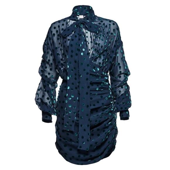 Magda Butrym Cuzco Sheer Velvet Polka Dot Cocktail Dress Blue Silk Blend Size 4 - Picture 1 of 13